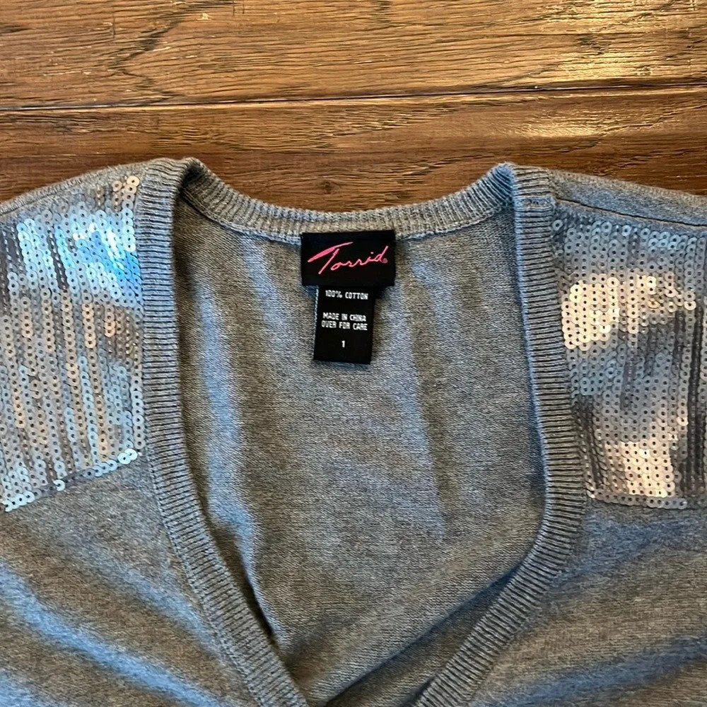 Torrid Grey V Neck Cardigan with Sequins Torrid Size 1